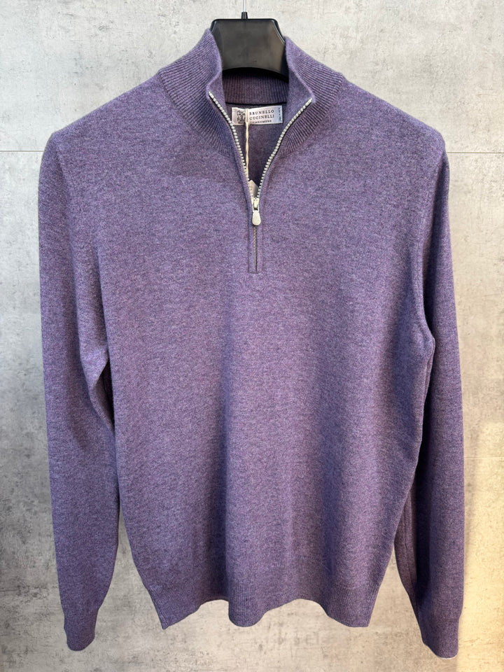 Багряна кашемірова 1/3 zip кофта Brunello Cucinelli