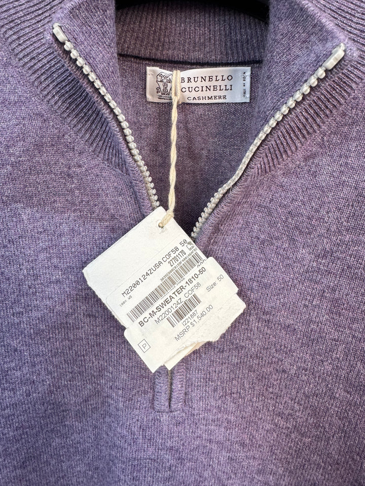 Багряна кашемірова 1/3 zip кофта Brunello Cucinelli